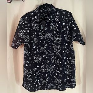 DISNEY Mickey Mouse Mens Black Collared Button up Dress Shirt NEFF